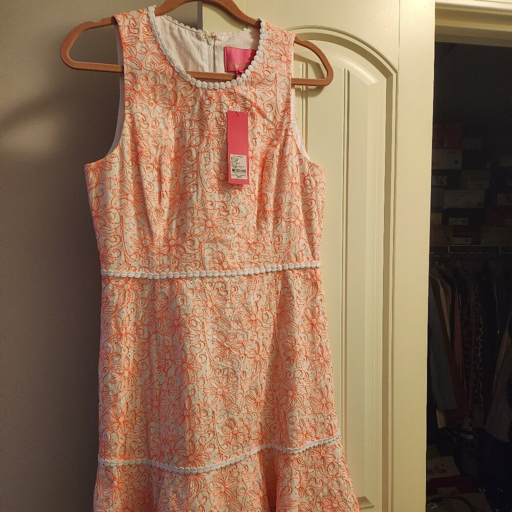 Lilly Pulitzer Ellen Cantaloupe Embroidered Lasercut Dot Pink Sleeveless Size 8